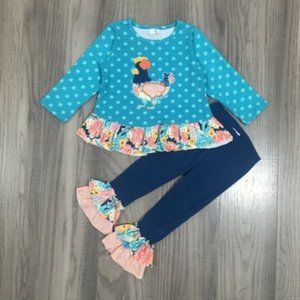 Boutique Farm Chicken Tunic & Ruffle Leggings Girls Outfit Set